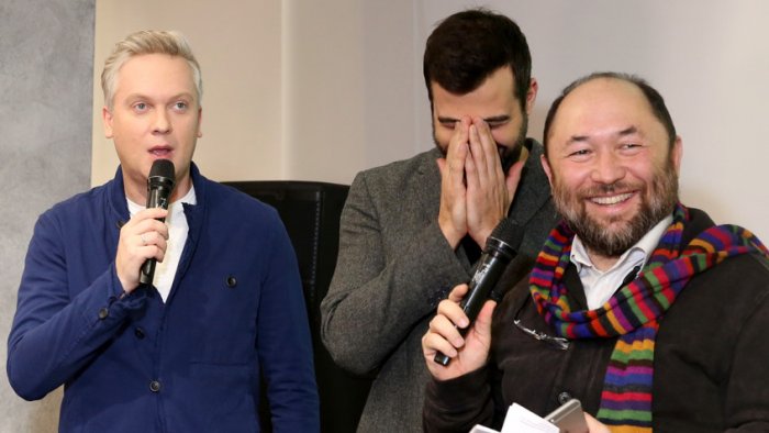 Сергей Светлаков, Иван Ургант и Тимур Бекмамбетов на премьере «Елок 5»